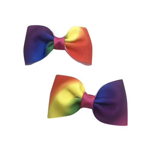 Handmade Multi Color Rainbow Girls Hair Bow Set, Little Girl Bows, Pigtail Hair Bows, Toddler Hair Bows,