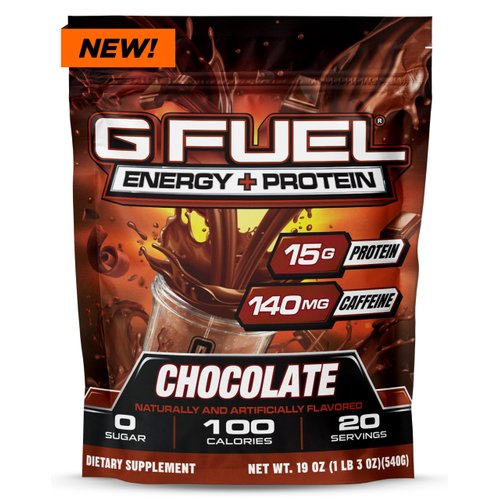 G Fuel Protein + Energy Drink Powder, Pre Workout Caffeine Powder, Energy Powder Drink Mix for Gaming, Sugar Free Focus Amino, Vitamin + Antioxidants, 19oz (Chocolate, 20 Servings)