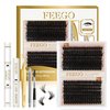FEEGO Fluffy Eyelash Extensions Kit With Cluster Lashes, Applicator for Beginners, Individual Lashes, Lash Bond, Seal Glue, Remover (6080D Charming Kit)