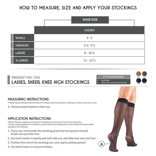 Truform Sheer Compression Stockings, 8-15 mmHg, Women's Knee High Length, 20 Denier, Navy, Small