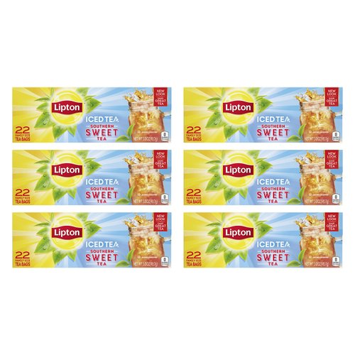 Lipton Southernn Sweet Iced Tea Bags, Family Size, 22 Count (Pack of 6)