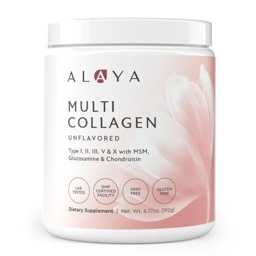 Alaya Multi Collagen Powder - Supports Hair, Skin, Nails & Bone Health for Women and Men - 5 Types Hydrolyzed Collagen Peptides Protein Powder Supplement with MSM + Glucosamine (20 Serving)