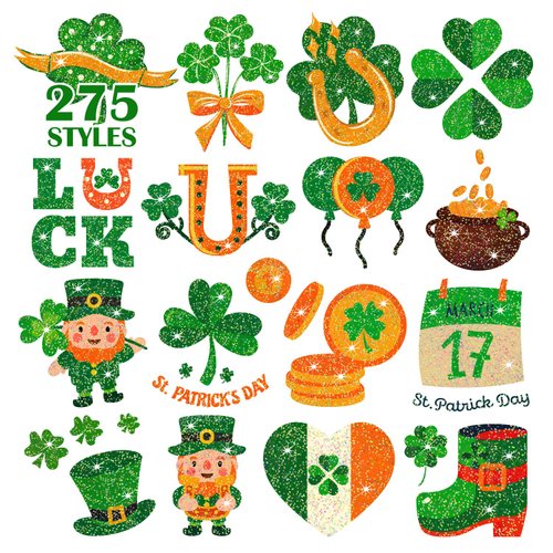 Partywind 275 Glitter Styles St Patrick's Day Tattoos for Decorations, Saint Patrick's Day Party Supplies Favors Accessories, Irish Shamrock Tattoo Stickers for Kids Goodie Bag Stuffers Toys