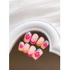 Short Press on Nails Square French Tip Fake Nails Full Cover False Nails with Colorful Flower Designs Glossy False Nails with Nail Glue Artificial Acylic Nails for Women Girls 24 Pcs