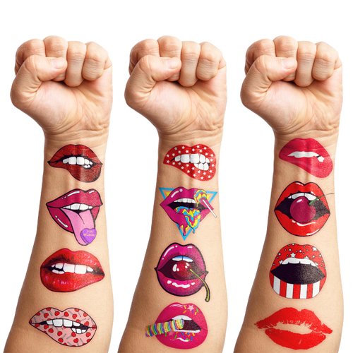 8 Sheets (84PCS) Lip Kiss Temporary Tattoos Stickers Valentines Day Theme Hot Pink Red Birthday Party Decorations Supplies Favors for Kids Girls Women Gifts Prizes Rewards