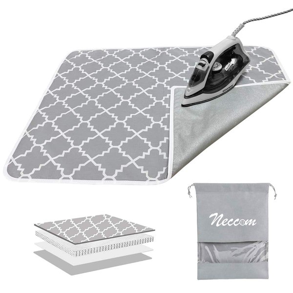 Neccom Ironing Mat with Silicone Pad Heat Resistant Ironing Blanket, Thick Portable Travel Ironing Pad for Table Top, Washer and Dryer, Cotton Ironing Padding Pack in Drawstring Bag