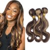 #P4/27 Highlight Bundles Human Hair Blonde Highlight Body Wave Bundles 8A Grade Double Weft Brazilian Remy Hair Extensions Two Tone Blonde And Highlight Bundles 12 14 16 Inch Unprocessed Virgin Hair