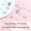 RODAKY 32PCS Bow Nail Charms 3D Silver Heart Shape Nail Art Charm with Pink Rhinestone Valentine's Day Y2K Nail Gems Shiny Nail Jewelry Acrylic Accessories for Women Nail Decorations