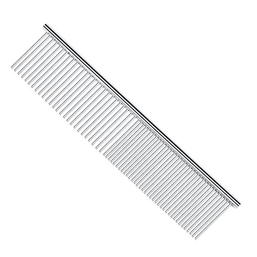 Pettom Pet Steel Grooming Tool Poodle Finishing Butter Comb 7 1/2-inch L Silver Dog Combs with Rounded Ends Stainless Steel Teeth, Cat Comb for Removing Tangles and Knots