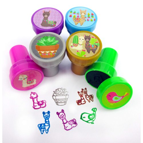 TINYMILLS Llama Alapaca Birthday Party Favor Set (12 multi-point pencils, 12 self-inking stampers, 12 sticker sheets, 12 small spiral notepads) Llama Alpaca Party Supplies Party Favors Pinata Stuffers