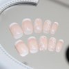 White French Tip Press on Nails Short Square Nude Pink False Nails Flower Designs Fake nails Artificial Glossy Acrylic Stick on Nails Reusable Stick on Nails for Women Girls Nail Decor 24Pcs