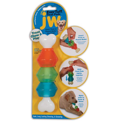 JW Pet EverTuff Treat Pod Nylon Dog Toy, Small, White Bone with Colored Pods of Orange, Green, Blue