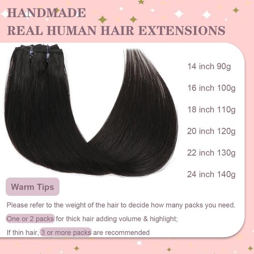 Clip in Hair Extensions Real Human Hair Natural Black Hair Extensions Clip In Human Hair 20inch 120g 7pcs Straight Remy Clip in Hair Extensions Real Human Hair