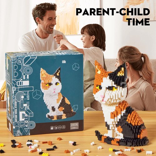 GaoDeBuChou Calico Cat Micro Building Block Set,Animals Toys Gifts for Boys Girls Age 10 11 12 13 14+ Teens Adults,Not Compatible with Major Brands(1300PCS)
