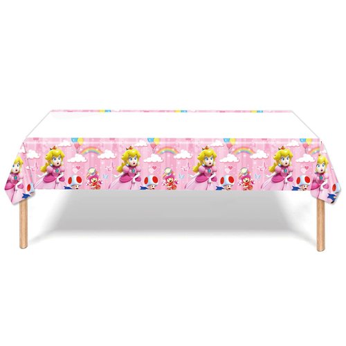 Fuyhiuous 2Pacs Princess Peach Tablecloth Disposable Tablecover Birthday Party Supplies and Decorations for Kid Boy Baby Shower Rectangle Tables 70"X42"