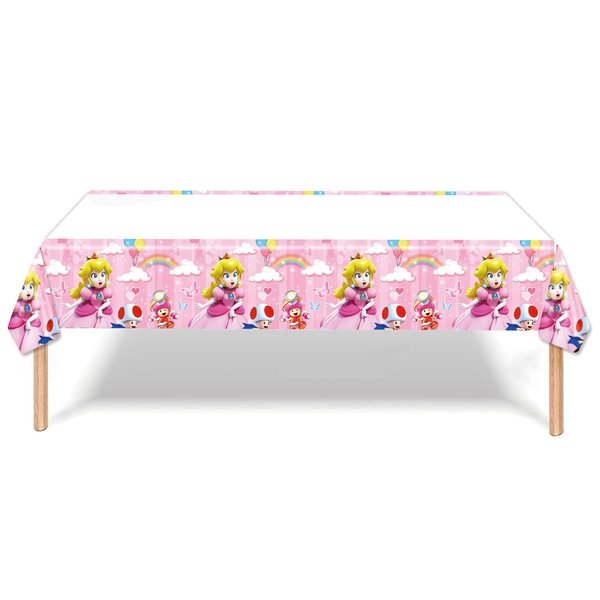 Fuyhiuous 2Pacs Princess Peach Tablecloth Disposable Tablecover Birthday Party Supplies and Decorations for Kid Boy Baby Shower Rectangle Tables 70"X42"