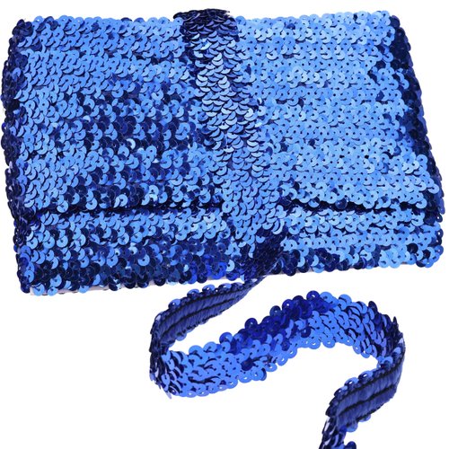 ZNZAKKA Blue Elastic Sequin Ribbon Trim 10 Yards Flat Glitter Stretch Ribbon for Dance Dress Embellish Headband Supplies (Blue)