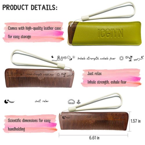 ICGIYN Wooden Hair Comb For Labor Pain, Natural Relief of Pregnancy Contraction, Birthing Comb with Cute Designs, Leather Cover, For Women Pregnant Mothers
