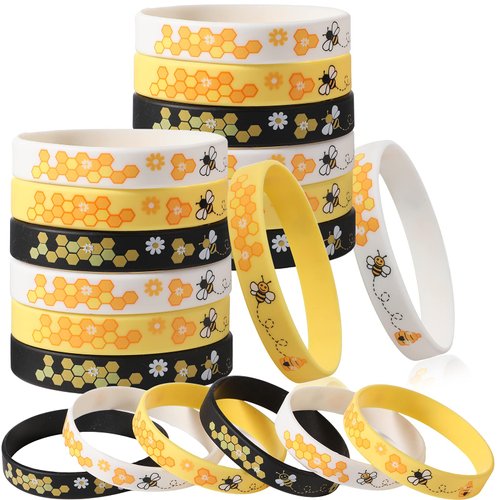 Bee Bracelet Silicone Bee Wristband Assorted Color Bee Theme Party Favors Bee Teachers Decorations Classroom Decorations Bees Wristband for Boy Girl Bee Birthday Baby Shower Party Supply (192 Pieces)