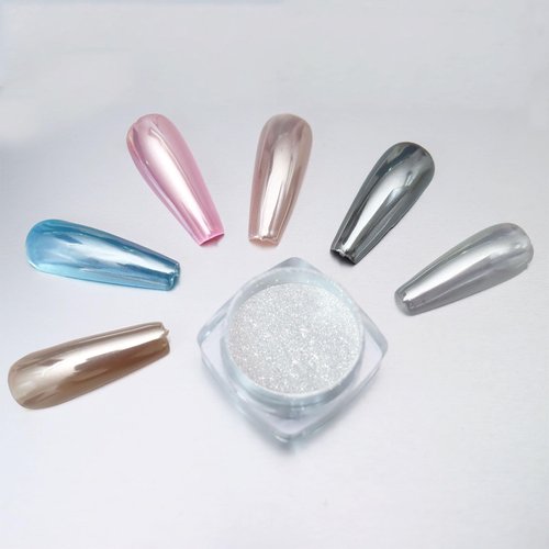 Laza Unicorn Chrome Nail Powder Glazed Donut Nails Metallic Mirror Effect Pigment Shimmer Pearl Powder Iridescent Nail Glitter Fairy Dust for Nail Art Supplies Gel Polish Manicure – Moonlight White