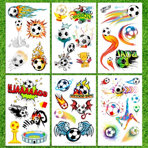 Qpout 14 Sheets Soccer Temporary Tattoos Soccer Ball Tattoos for Kids Boys World Cup Soccer Fake Tattoo Sticker, Children Birthday Party Bag & Stocking Filler Kids Game Gifts Party Favour Supplies