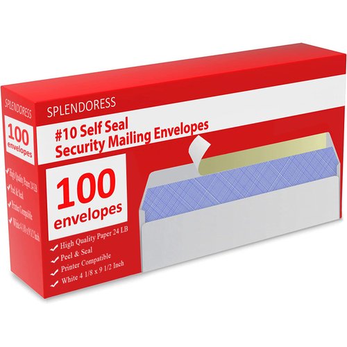 100 Mailing Envelopes, Self Seal Letter Size, Number #10 White Windowless Security Tinted Envelope, 4-1/8 x 9-1/2 Inches, Quality 24 LB