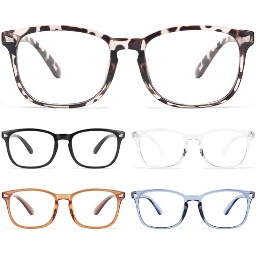 BLS 5 Pack Reading Glasses Blue Light Blocking, Fashion Square Nerd Computer Readers Anti UV/Eye Strain/Glare Women/Men (5 Pack Mix, 3.5)