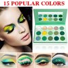 Green Eyeshadow Palette，QIUFSSE 15 Colors Eye Shadow Pallete Sets Highly Pigmented Matte Glitter Colorful Long Lasting Blendable Forest Emerald Green Yellow Makeup Pallet for Women Christmas Halloween