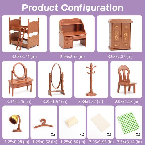 Dollhouse Furniture Set for Kids Toys Miniature Doll House Accessories Pretend Play Toys for Boys Girls & Toddlers Age 3+ with Bedroom