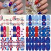 6 Sheets 4th of July Full Wrap Nail Stickers Self-Adhesive Patriotic Nail Polish Stickers Independence Day Nail Wraps Glitter USA Flag Star Design Gel Nail Strips Stickers for Women DIY Nail Decor