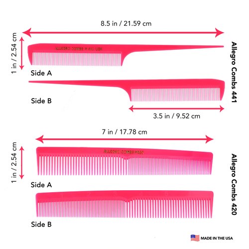 Allegro Combs Rat Tail And Barber Comb Stylist Combs Set Rattail Styling Parting Comb Hair Stylist Tail Comb Men Combs Women Combs Kids Comb Fresh Color 2 Pc. (Neon Pink)