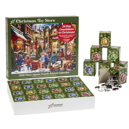 Advent Calendar Puzzle 2024 - 'Christmas Toy Store' - 1000 Pieces by Vermont Christmas Company - 24 Puzzle Sections to Complete - Count Down to Christmas Each Day in December