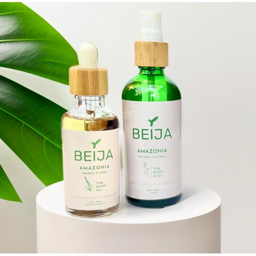 Beija Amazonia Woody Floral The Body Oil 2.7 Fl Oz & The Body Mist 3.4 Fl Oz Combo | Body Oil | Body Mist | Woody Floral | Fragrance | Nature's Essence | Cruelty-Paraben Free | Vegan | Unisex Adult
