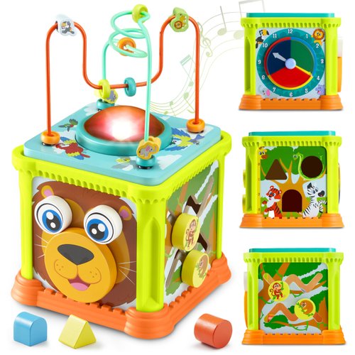 SYNCFUN Baby Toys, Toddler Learning Toys, Montessori Toys for 1 Year Old, Wooden Activity Cube with Music, Educational Toys for Boys and Girls, Christmas Birthday Gift