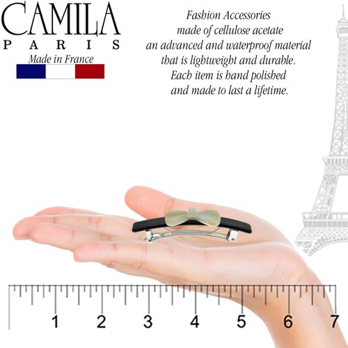 Camila Paris CP2244 French Hair Barrette Clip for Girls, Handmade Black and White, Automatic Strong Hold Grip Hair Clips for Women, No Slip and Durable Styling Girls Hair Accessories, Made in France