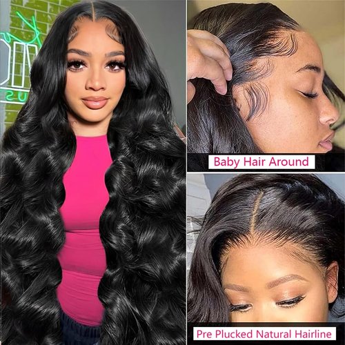 Hsxdm Body Wave Lace Front Wigs Human Hair Pre Plucked with Baby Hair 180% Density HD Transparent 13x4 Lace Frontal Human Hair Wigs for Women Natural Black 26 Inch
