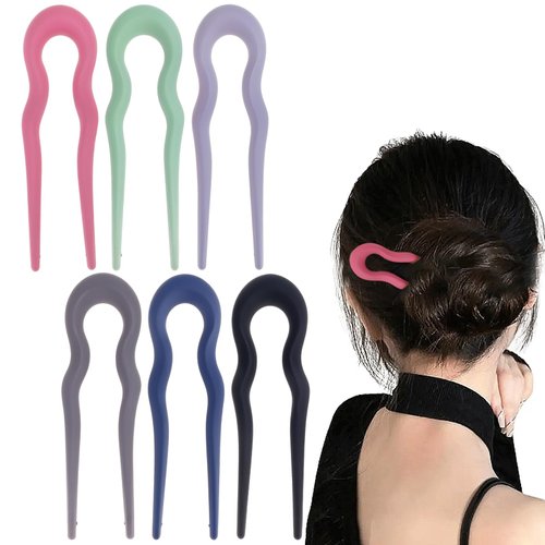 Nogeqi 6 PCS French Twist Pin, French Pins, U Hair Pins, Hair Pins for Thick Fine Hair, Hair Stick Pin, French Hairpin, French Hair Pins for Women for Party and Daily Wear(6 Colors)