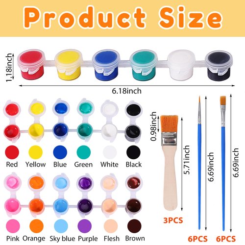 Extrapins 6 Pack Mini Paint Set,Washable Acrylic Paint Strips Set for Kids & Adults,12 Filled Paint Strips in 12 Colors,12 Brushes,6 Mixing Palettes,3 Big Brushes