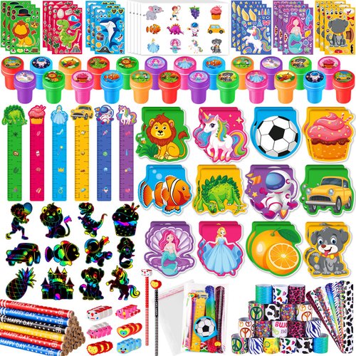 BenLouis 240Pcs Kids' Party Favors Sets Stampers Pencils Stickers School Stationery Bulk for Kids 4-8-12 Classroom Birthday Candy Goodie Bags Pinata Stuffers Rewards Gifts Supplies