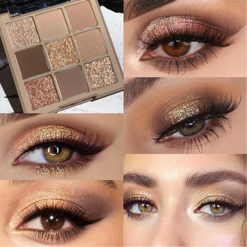 FLYEEO 9 Colors Matte Nude Pink Shimmer Gold Dark Brown Colorful Eyeshadow Palette Matte Shimmer Korean Natural Eye Shadow palettes Highly Pigmented Naturing-Looking Long Lasting (05#)