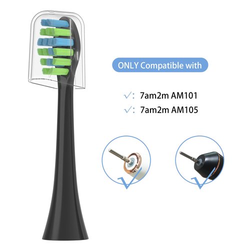 YMPBO 10 Pack Toothbrush Replacement Heads Compatible with 7AM2M AM101/AM105 Electric Toothbrush, Soft Dupont Brush Bristles, Black