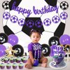 Sursurprise Soccer Birthday Party Decorations for Girls Purple Soccer Birthday Banner Garland Cake Topper Balloon for Sports Theme Birthday Party Supplies
