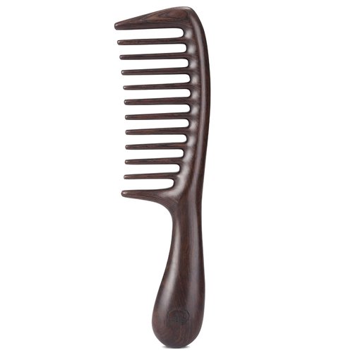 BRUSHZOO Wide Tooth Wooden Comb for Women, Men - Curly, Thick, Long Hair Detangling and Scalp Massager for Hair Growth