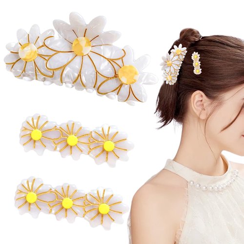 3 PCS Flower Hair Claw Clips Cute Daisy Jaw Clips Non Slip Strong Hold Hair Catch Clamps Barrettes Headwear Accessories for Women Girls Thick/Thin Hair Curly Hair