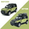 1:43 Scale 2020 Land Rover Defender 110 Model Car Kit Diecast Toy Cars Metal Alloy Vehicles, Parts Changeable, Doors Open, Black Top and Roofrack, Collection for Men, Toys for Boys Kids Gifts, Green