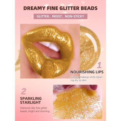 Easilydays Gold Glossy Lip Gloss Coating Tint, High Pigmented Pearl Shimmer Lip Glaze, Long Lasting Waterproof Lip Tint Stain, Color Stay Silky Lip Glaze Lip Stain Liquid Lipstick for Women (04)