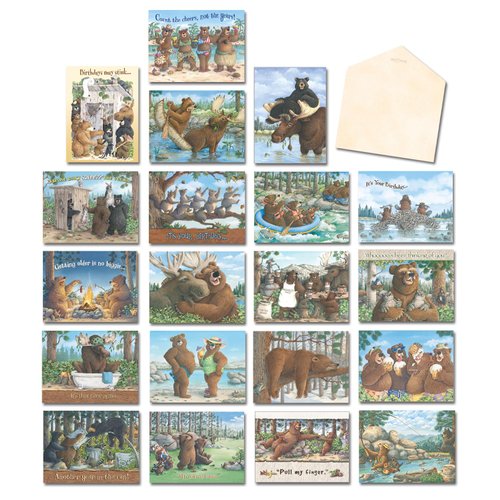 Leanin' Tree, Laughing Bear Art, Greeting Cards Assortment Box, Assorted Cards with Envelopes All Occasion, (20 Funny Cards, 22 Colorful Envelopes)