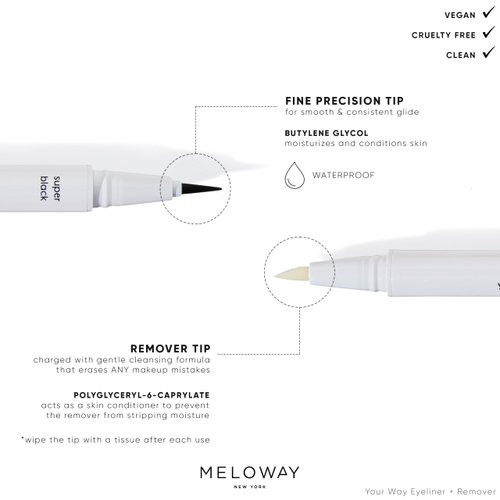 MELOWAY your way eyeliner + remover, 2-in-1 Liquid Eyeliner + Makeup Remover pen super black for easiest application. creates mistake-proof perfect lines for cat eyes, dropped flick, smoky, winged