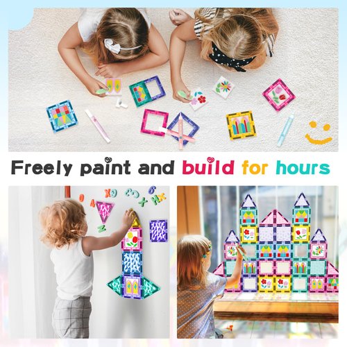 Magnetic Tiles DIY Window Arts and Craft Kit Kids Games Montessori Toys Toddler Kids, Magnet Building Blocks Set for Preschool Learning Classroom STEM Sensory Toys Gift for 3+ Year Old Boys and Girls