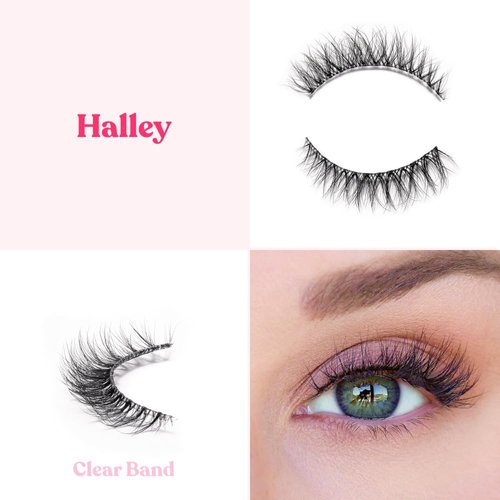 Silly George SuperNatural Series Starter Kit - Pretty Lashes with Adhesive Eyeliner | Clear Band gives Lashes Natural Look | Extra Strong Hold for False Eyelashes (Halley, LinerBond™ Clear)